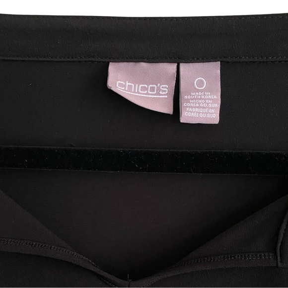 Chico’s Black Blouse Size US 4 Pleated Flutter Sleeves Front Tie - Picture 4 of 10